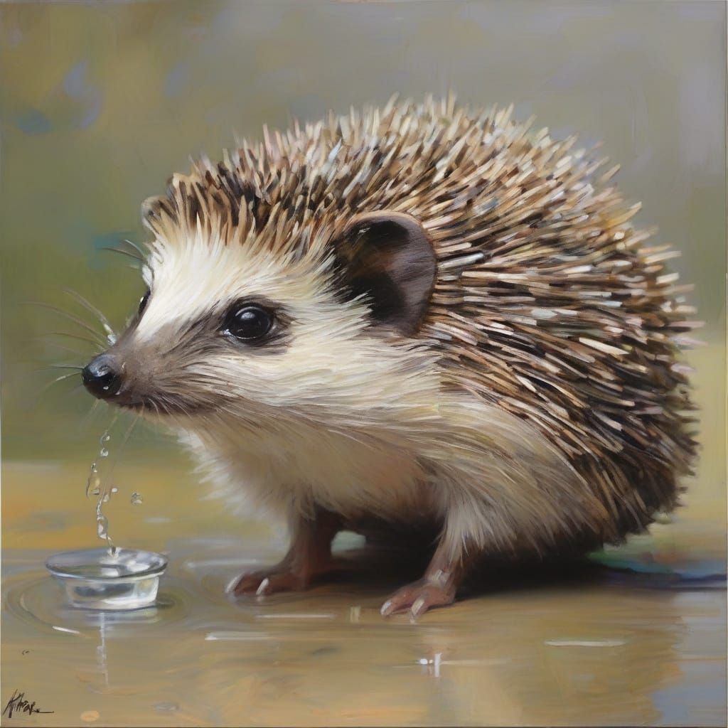 Hedgehog Formed From Spring Water in Monet Mondrian Style