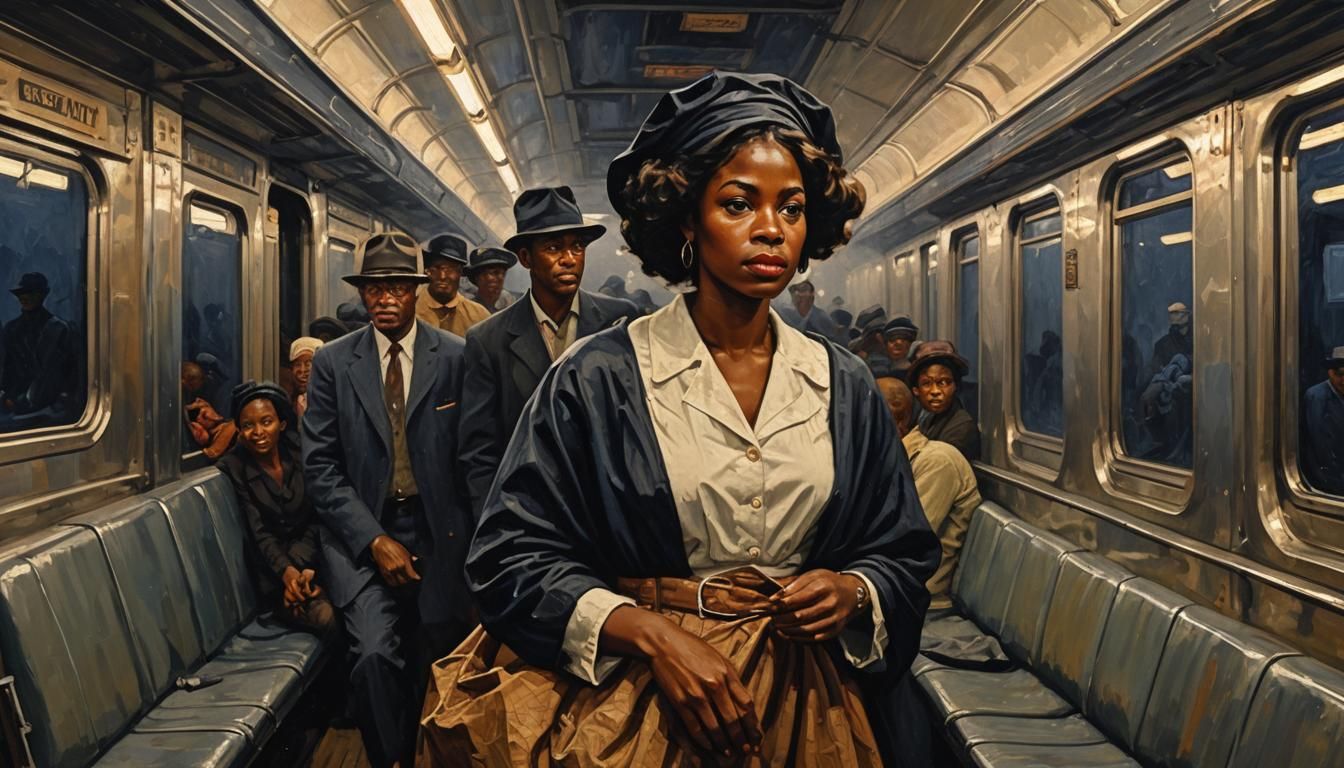 Black Woman on Midnight Train: Impasto Oil Painting