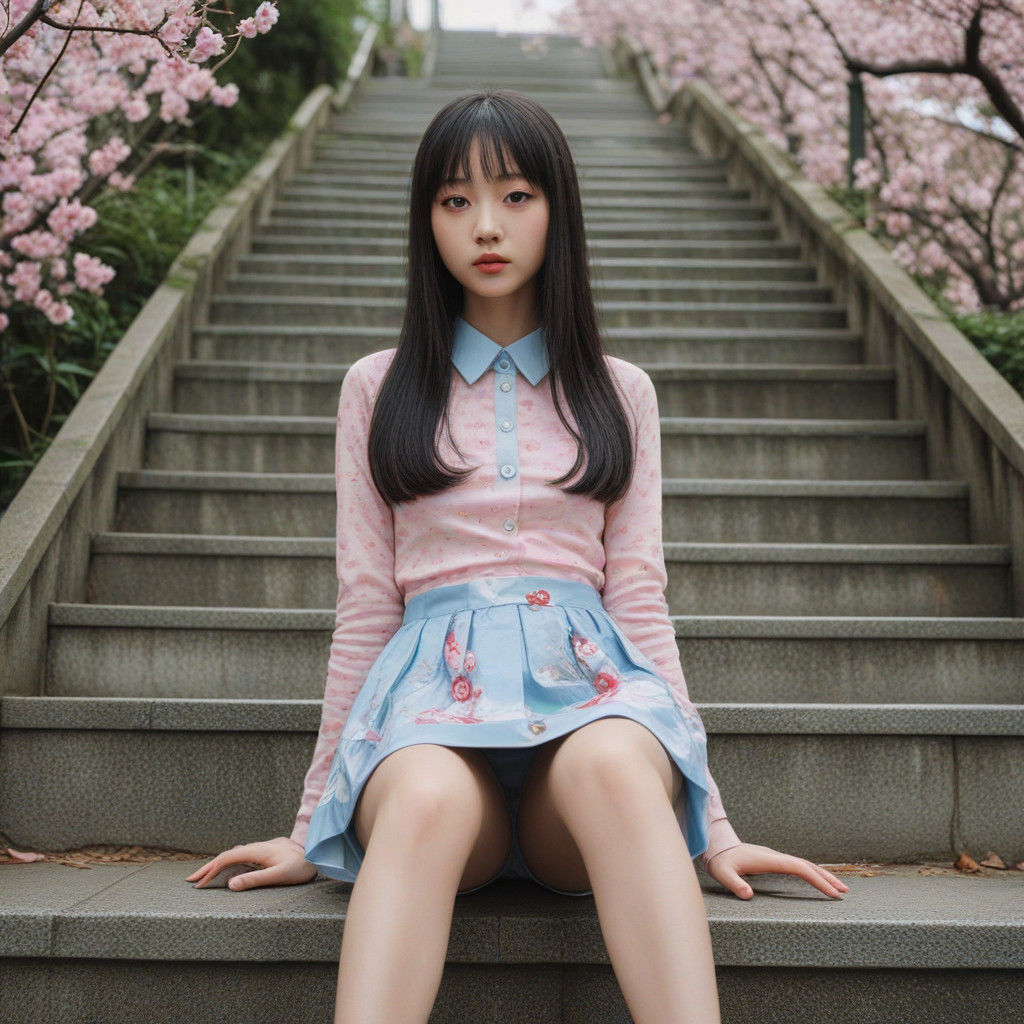 Dreamy Japanese Actress in Whimsical Cherry Blossom Setting