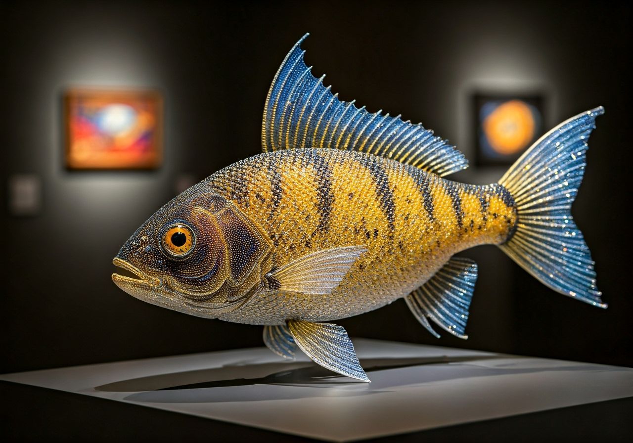 Glass-Bead Koi Fish Sculpture in Art Gallery