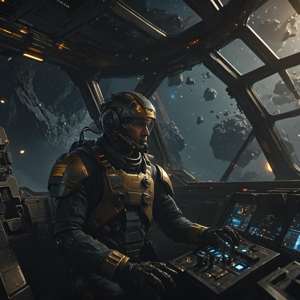 Sci-Fi Spaceship Navigating Asteroid Field in Unreal Engine