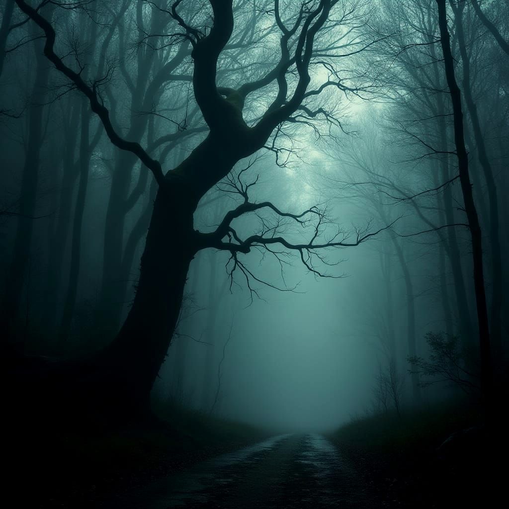 Dark Forest Scene at Night