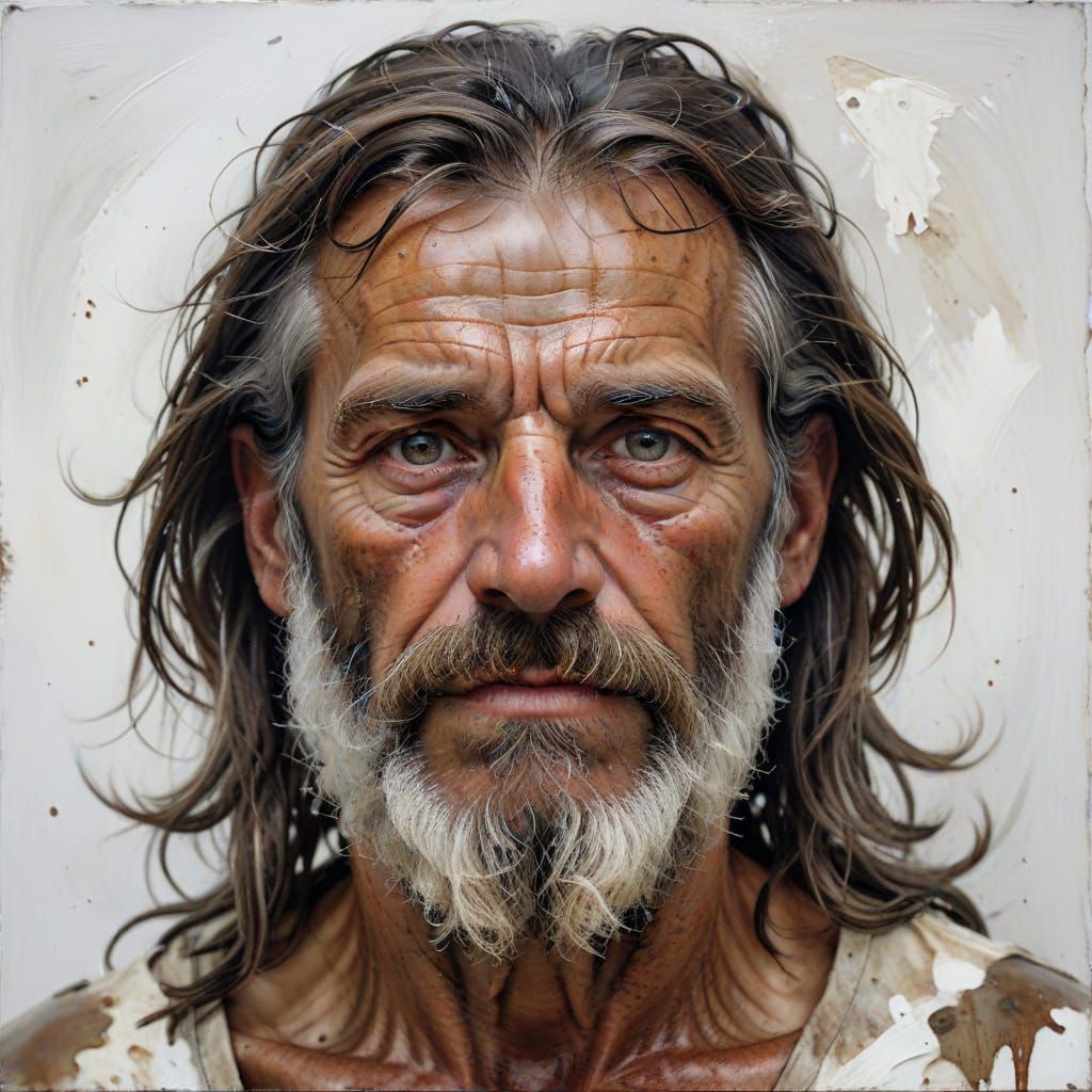 Weathered Man Portrait in Oil Painting Style
