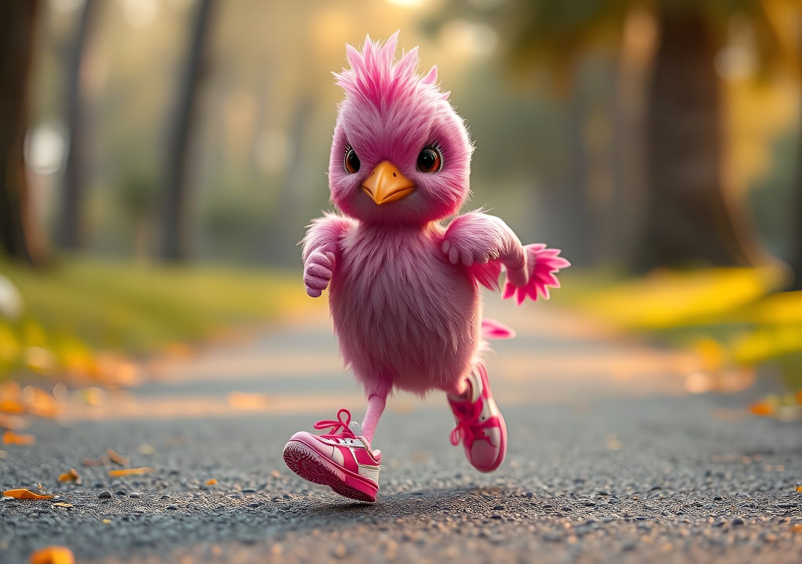 Cute Pink Bird Jogging in 3D Render