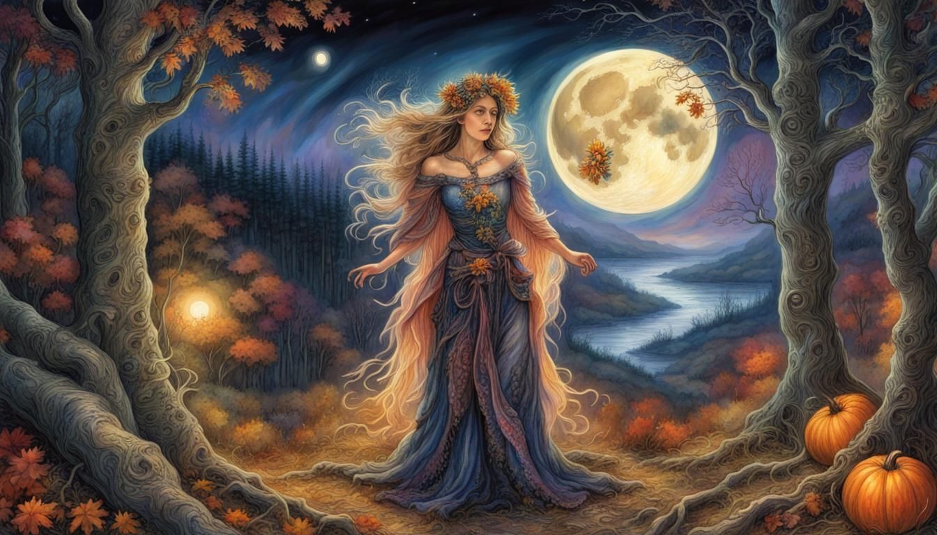 Autumnal Morris Dance Under Full Moon in Woods