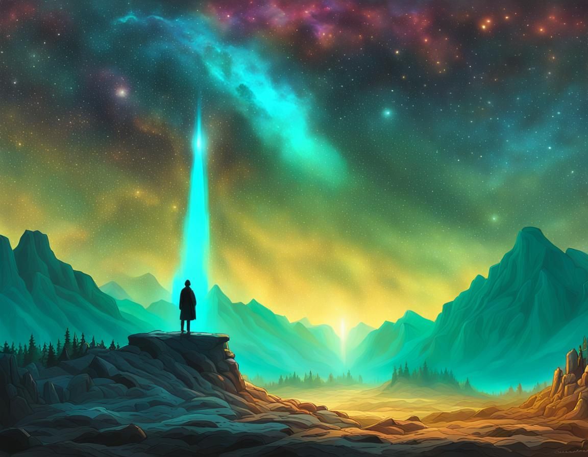 Ethereal Cliffside: Fantasy Concept Art in Turquoise and Gol...