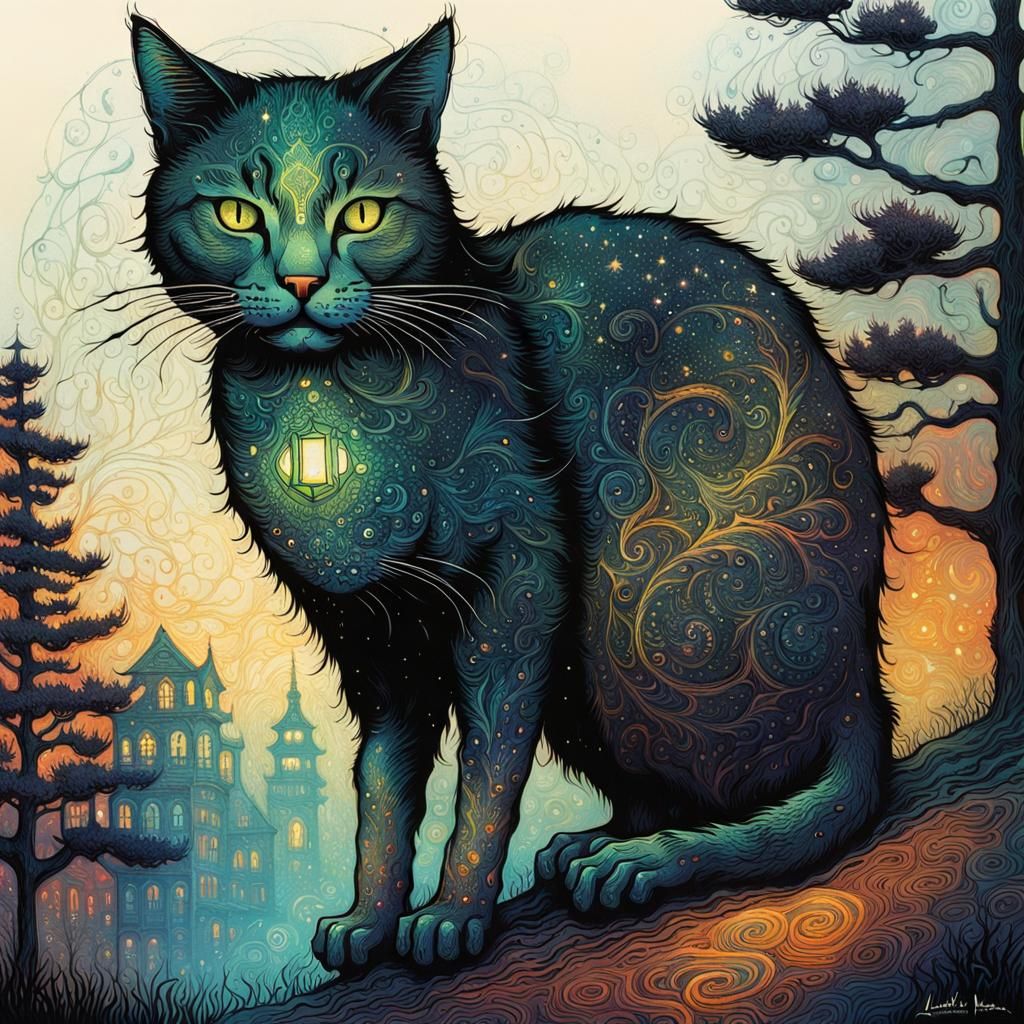 Iridescent Cat Art: Whimsical Portrait