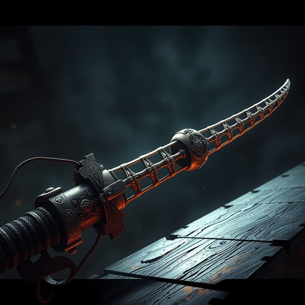 Vibrant, Detailed Digital Art of a Gun and Katana