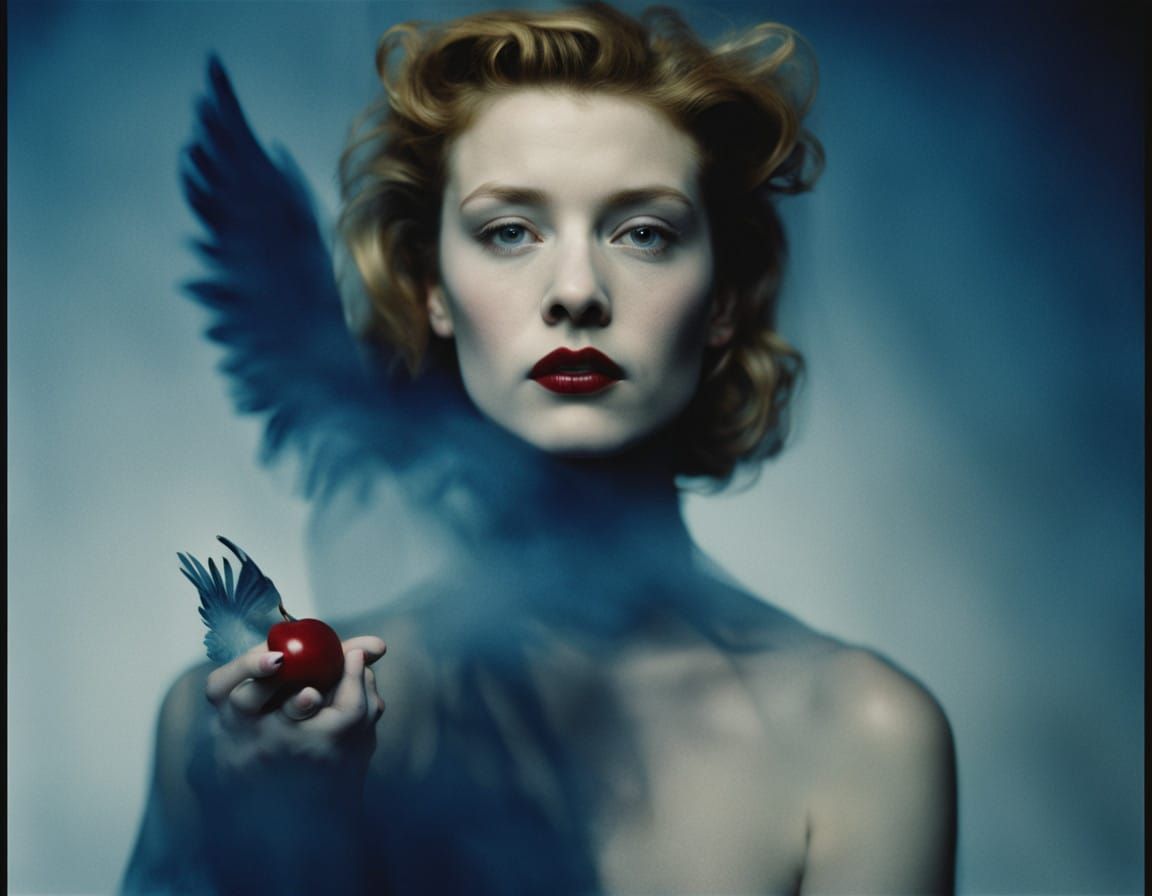 Surreal Cherry Scene in Hazy Minimalist Style