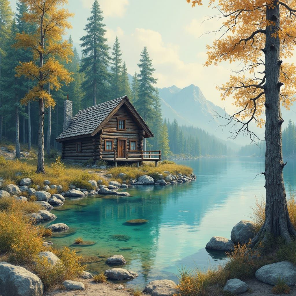 Majestic Log Cabin Overlooks Serene Crystal Lake in Whimsica...