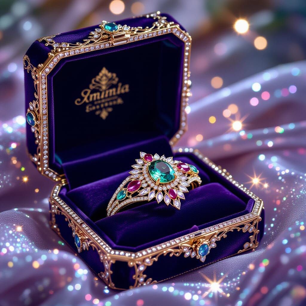 Jeweled Jewellery in Velvet Box with Art Nouveau Style