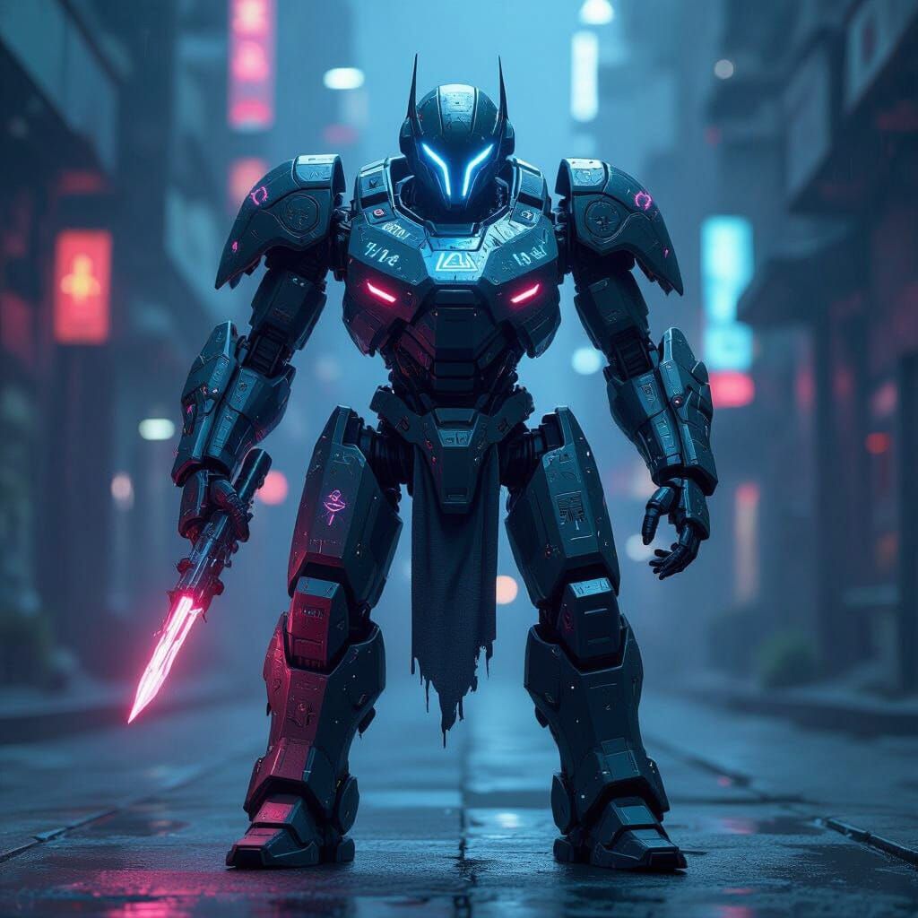 Cyberpunk Combat Demon with Energy Swords