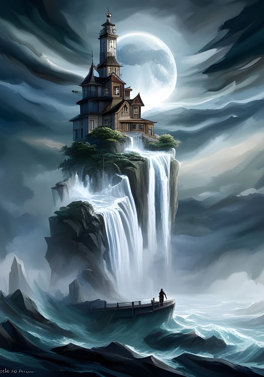 Intricate Moonlit Bonsai Village in Digital Gouache