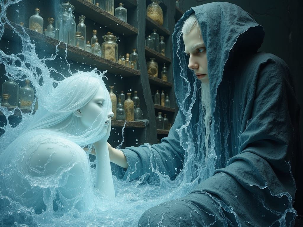 Mystical Alchemist in a Haunting Laboratory Scene