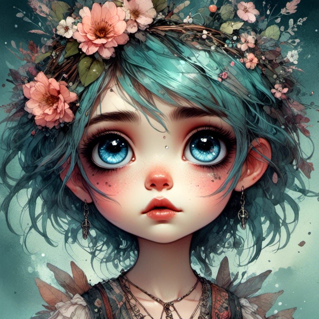 Whimsical Pixie Portrait in Digital Painted Art