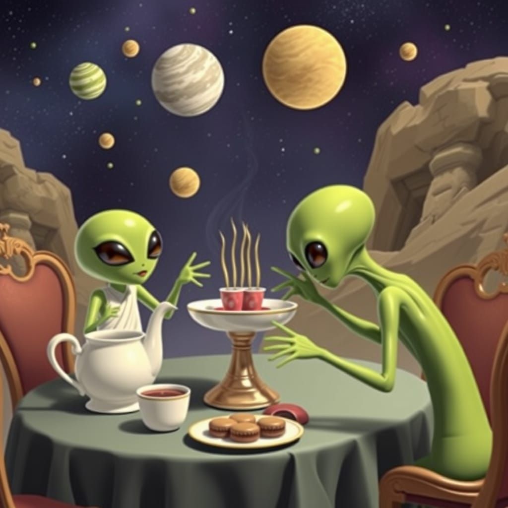 Space Alien Tea Party Illustration