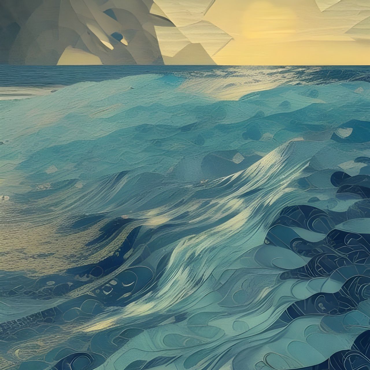 Ocean Waves Collage in Style of Klimt and Harper