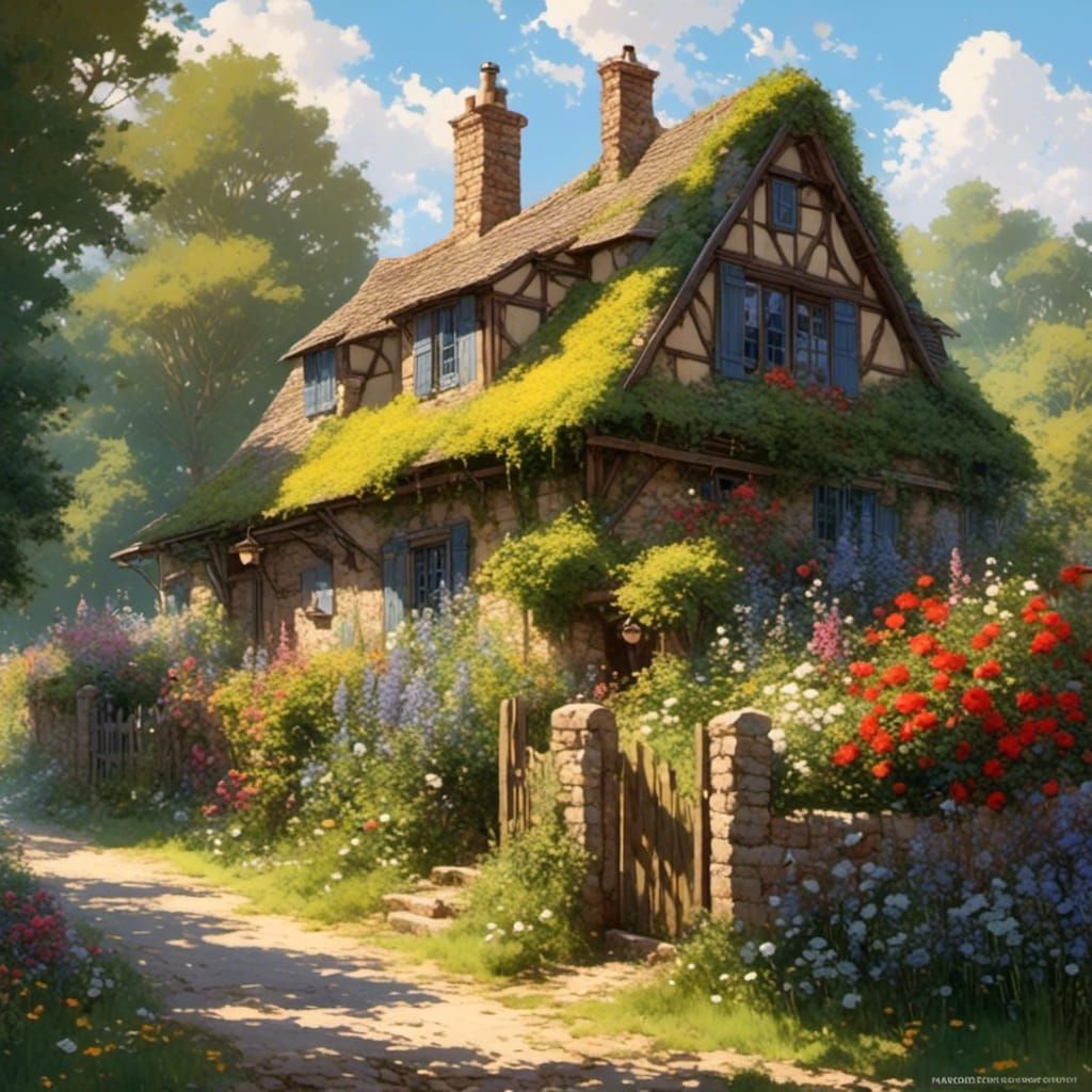 Flowery Cottage Portrait of Modern Family