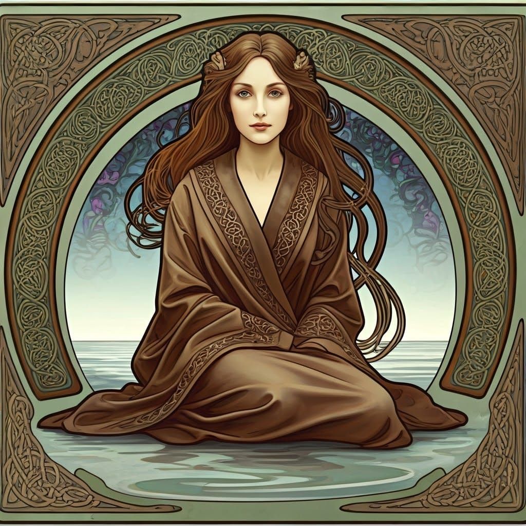 Selkie on Misty Beach in Art Nouveau Style