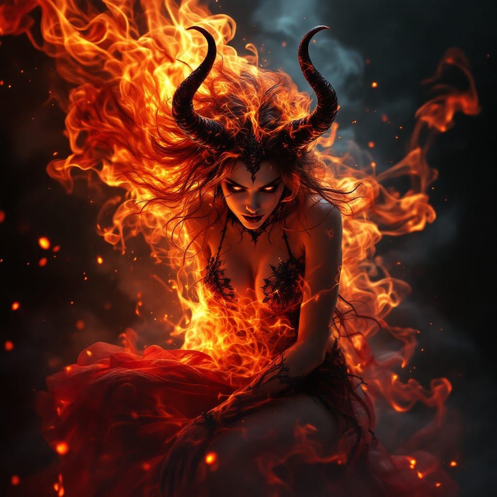 Devilish Fire Nymph Creates Fear in Hyper-Realistic Photogra...
