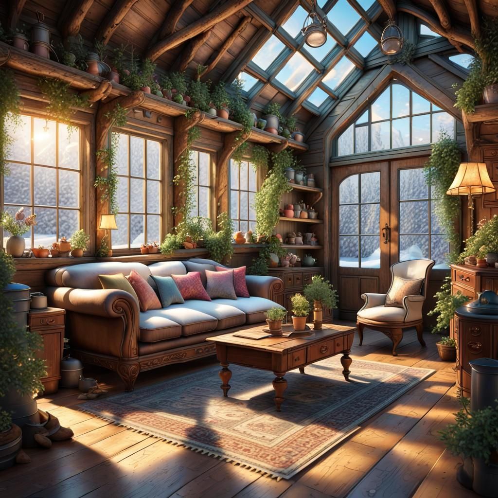 Victorian Greenhouse Interior in Maximalist Style