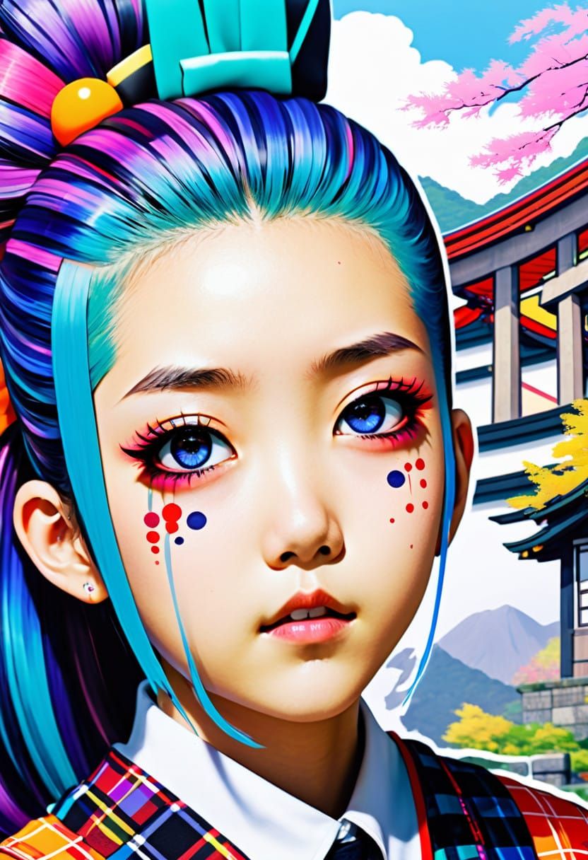 Playful Japanese Schoolgirl in Vibrant 2D Anime Style