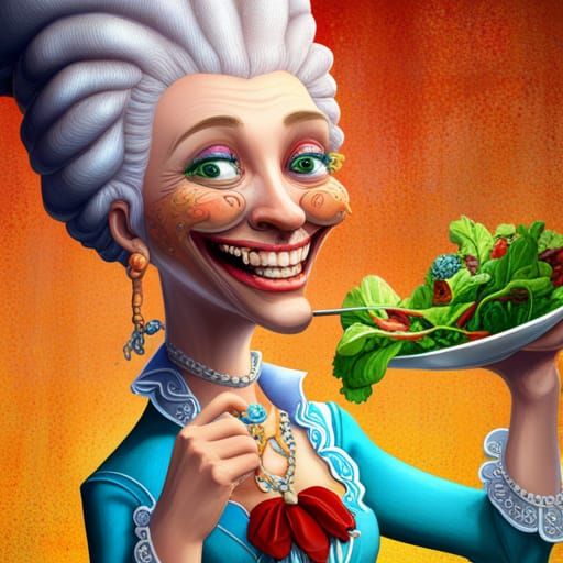 Marie Antoinette Laughing: Hyperrealistic Splash Art