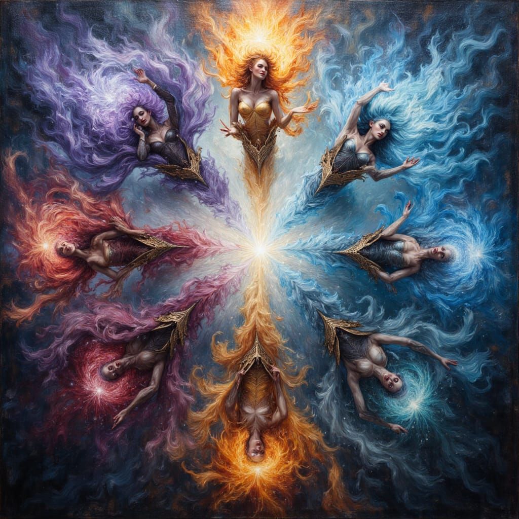 Elemental Sorceresses in Artgerm and Brom Style