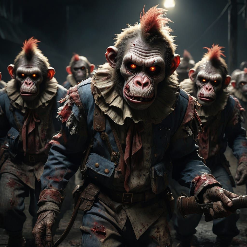 Zombie Monkey Clown Soldiers in Cinematic Style