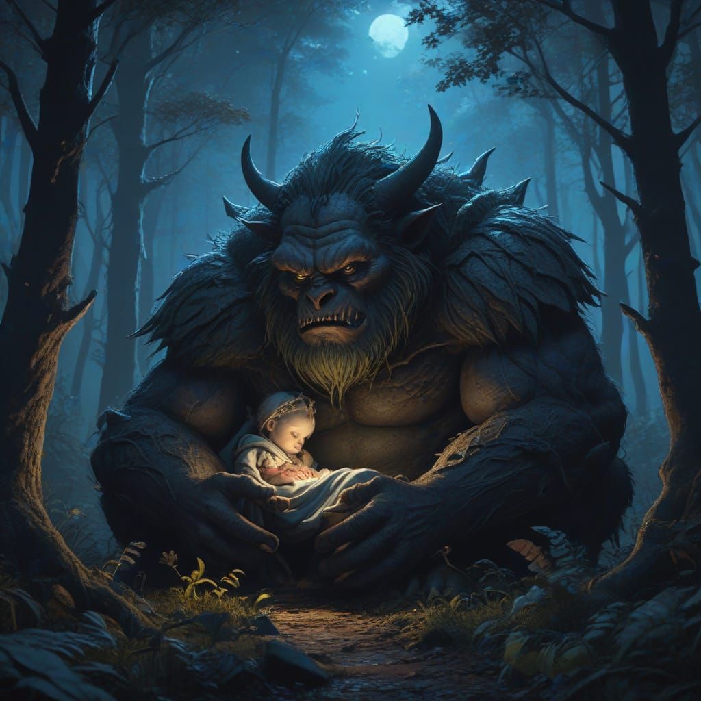 Gentle Monster Cradles Baby in Dark Fantasy Style