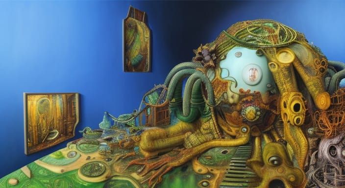 Surreal Post-Apocalyptic Wonderland in Art Nouveau Style