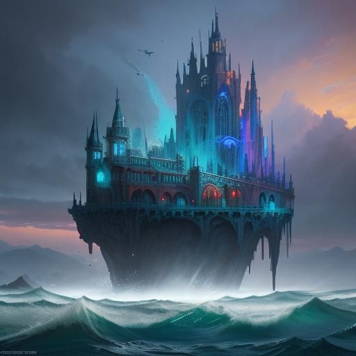 Translucent Glass Apple Containing Ocean Wave