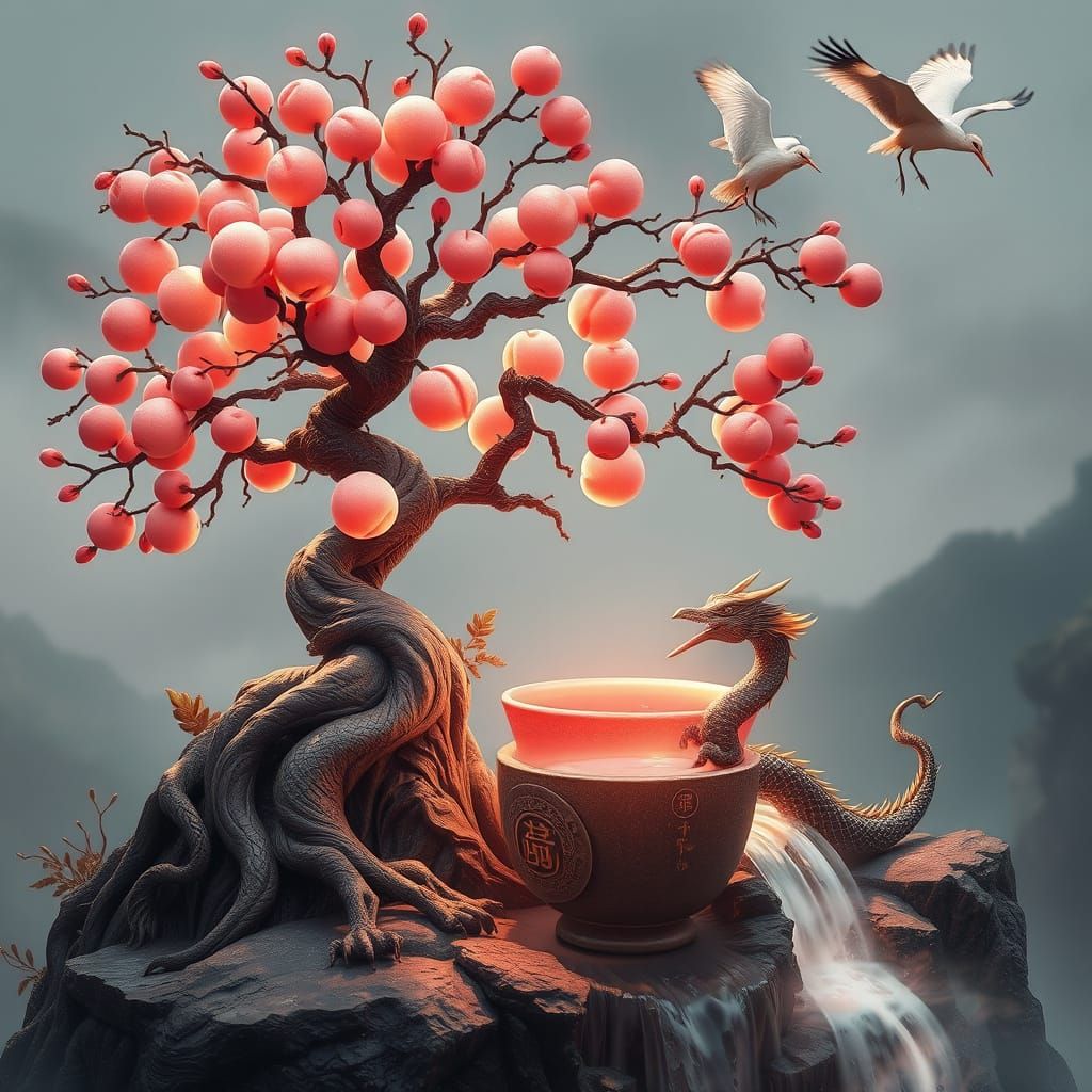 Surreal Peach Bonsai Radiates Ethereal Light in Traditional ...