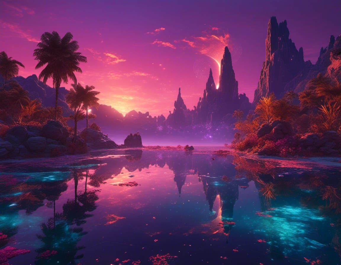Enchanting Lagoon at Dusk in Dark Fantasy Style