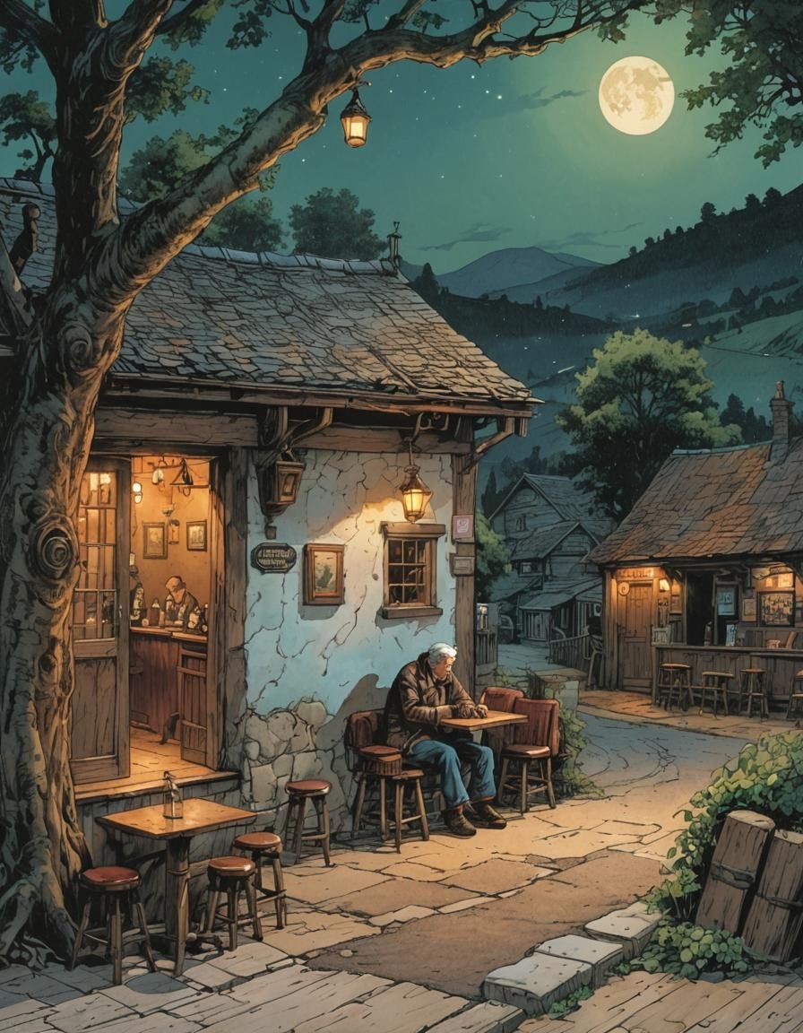 Lone Bar Patron in Comic Book Art Style