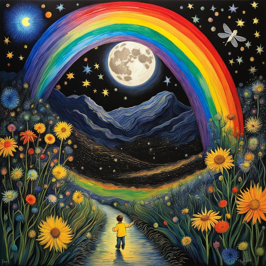 Fairies on Starry Night: Surreal Kid's Drawing