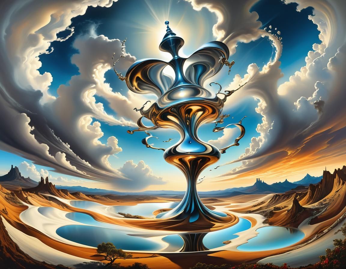 Surreal Landscape with Elastic Flora and Vortex