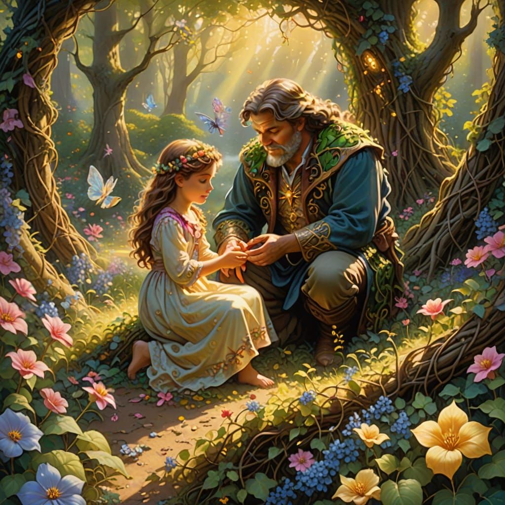 Gentle Giant of Vines and Flowers in Forest Clearing