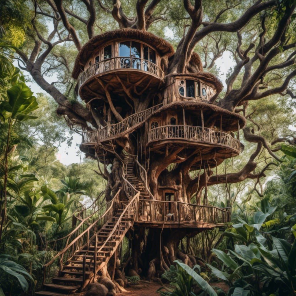 Intricate Treehouse in Baobab Tree