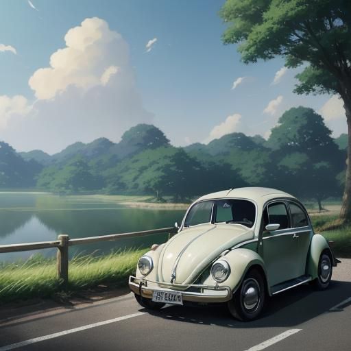 Volkswagen Beetle in Studio Ghibli Anime Style