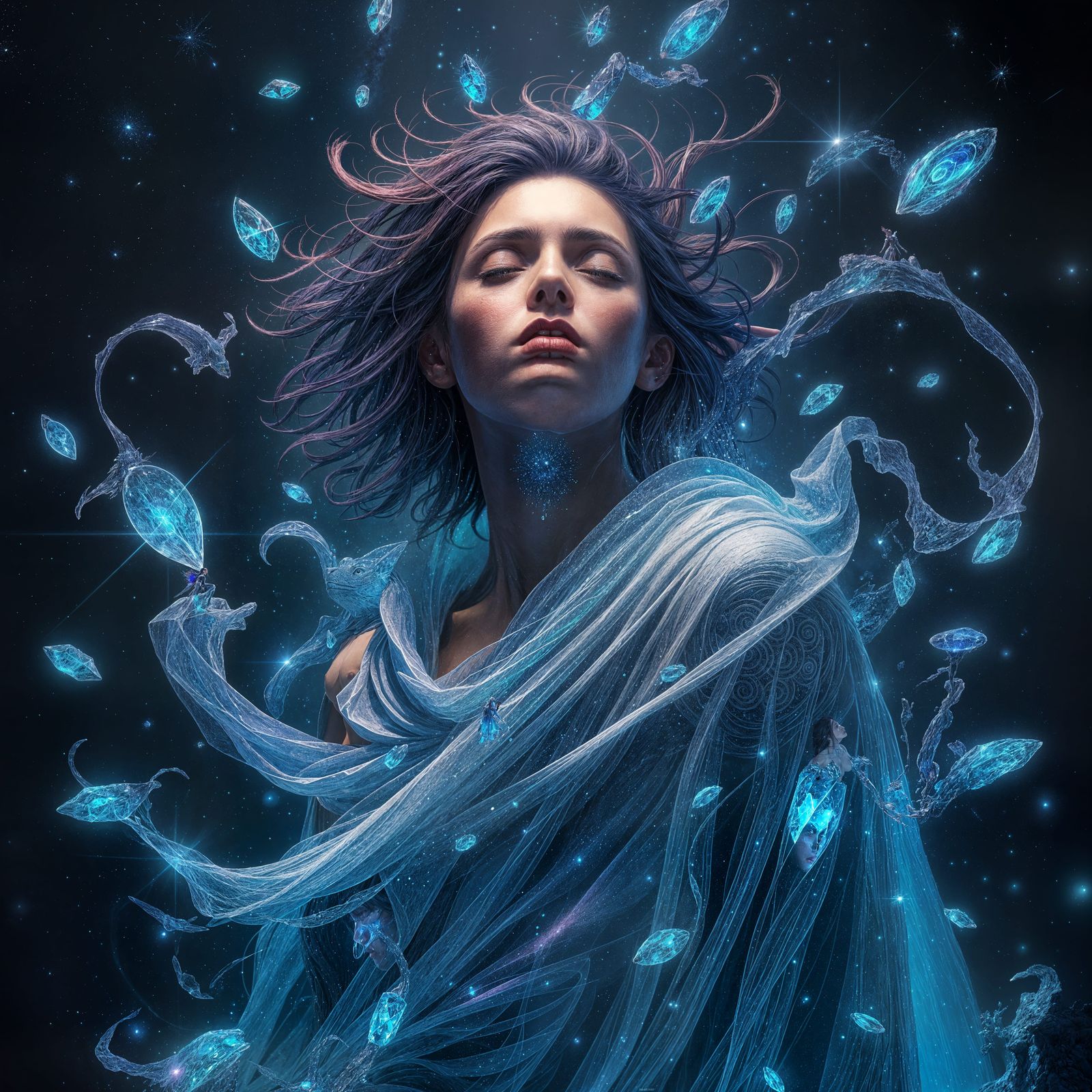 Person Expressing All Emotions in Crystal Void