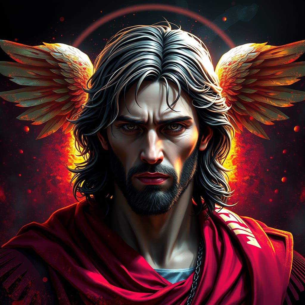 Ethereal Archangel Michael Portrait in Cyberpunk Style