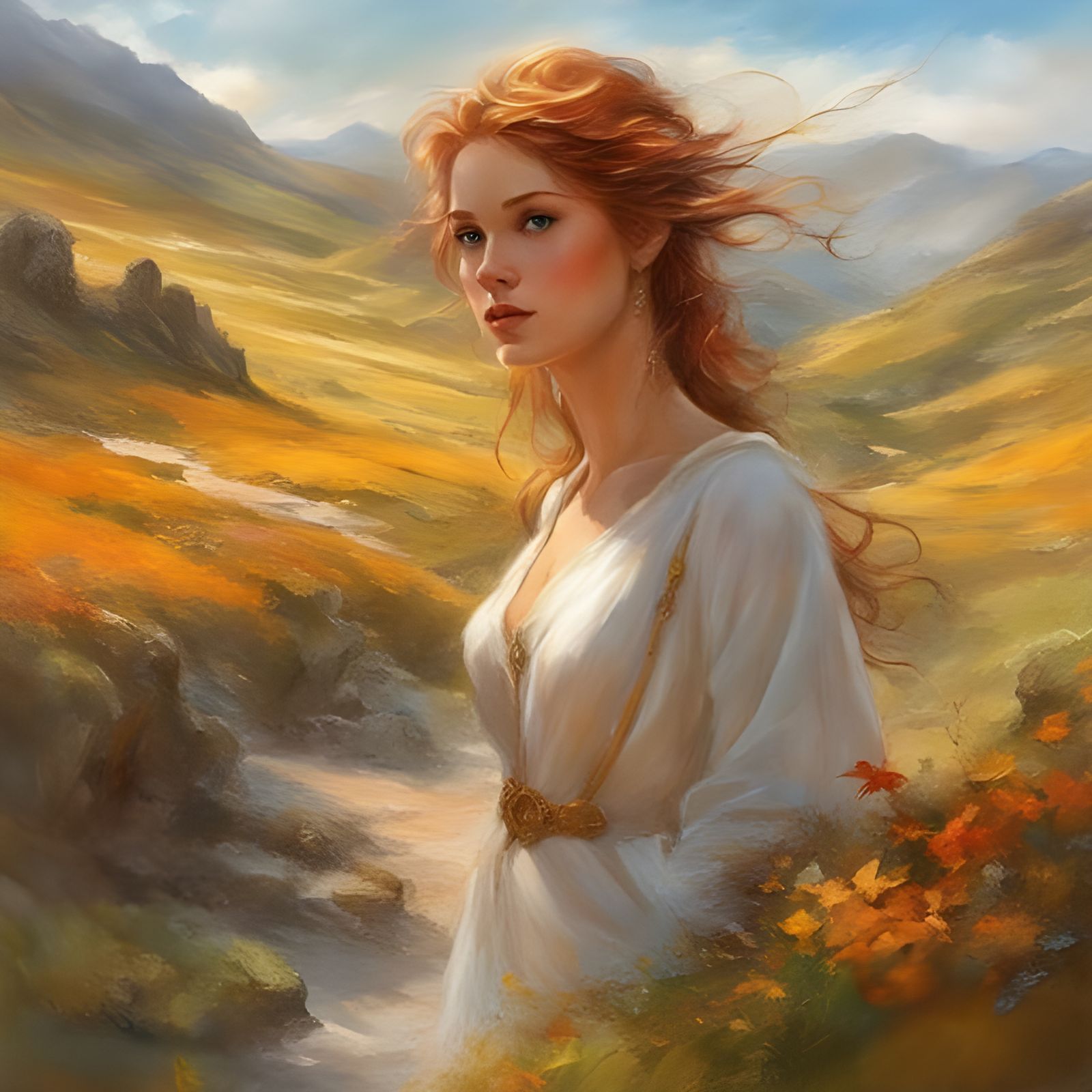 Scottish Girl Portrait in Ink Art Style