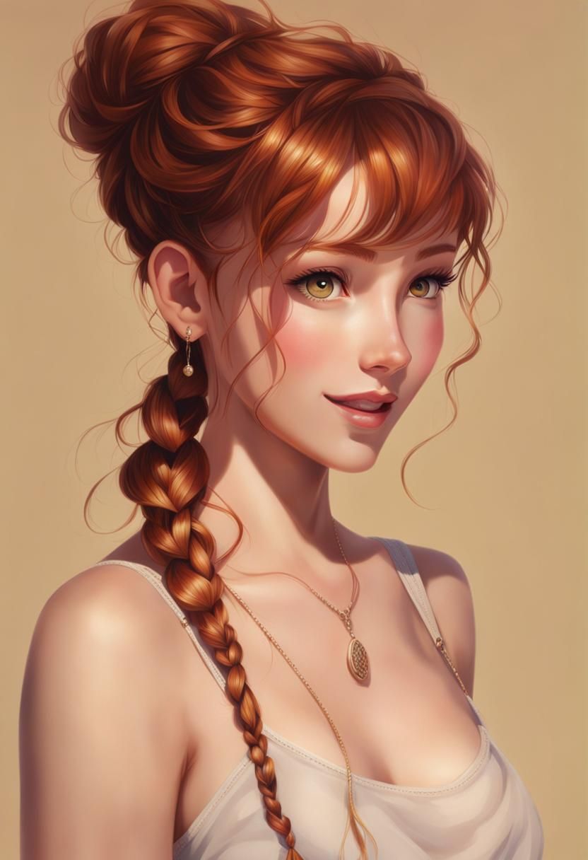Ginger Haired Girl with French Braid in Sunlight