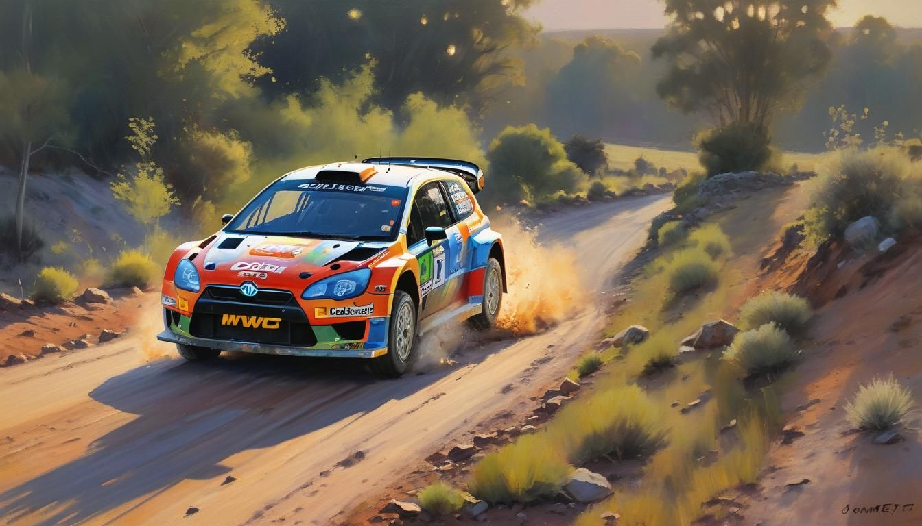 Rally Car Zooming By, Oil Painting by Gurney