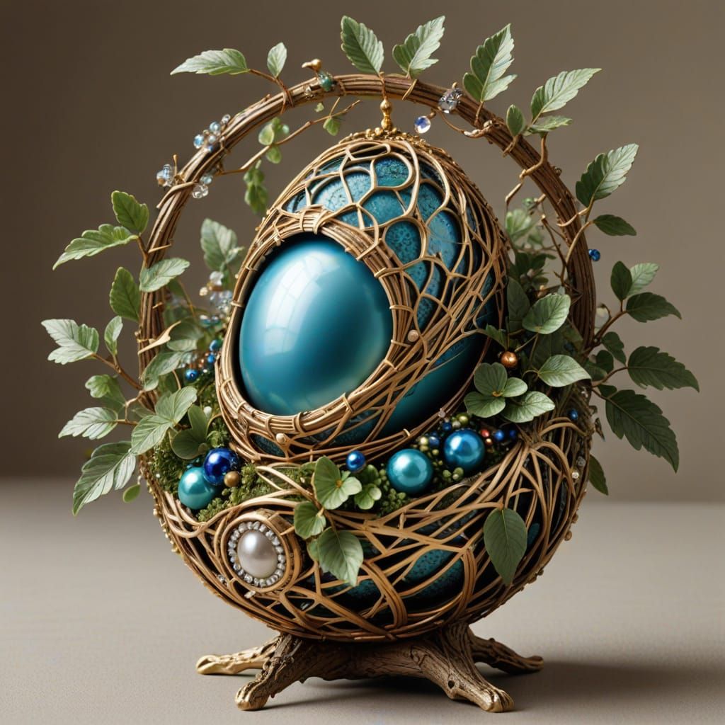 Faberge Egg in Nest on Branch