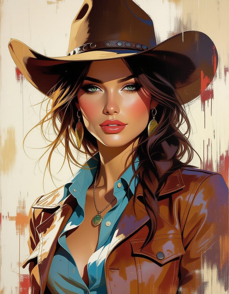 Wild West Cowboys and Cowgirls in Abstract Style