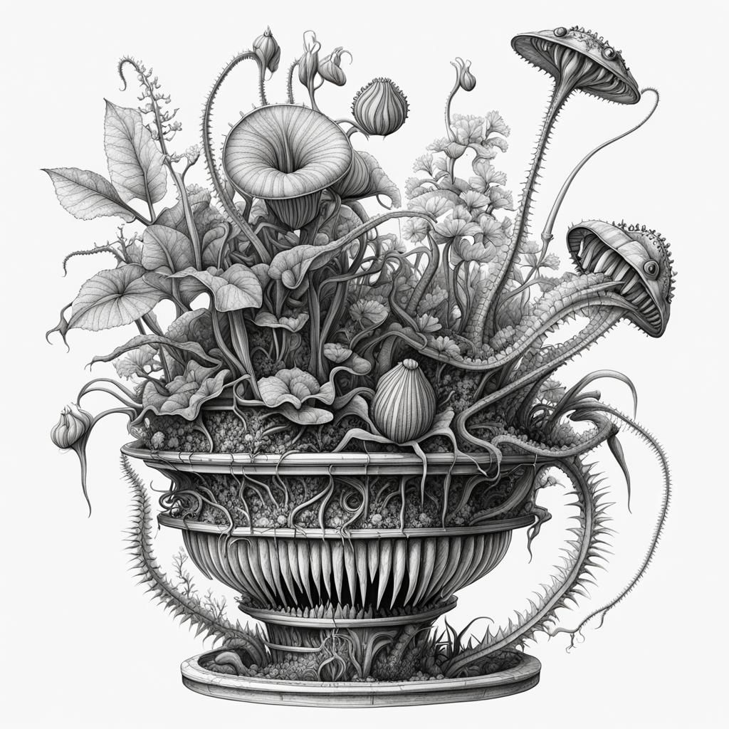 Sci-Fi Biomechanical Venus Flytrap in Isometric View