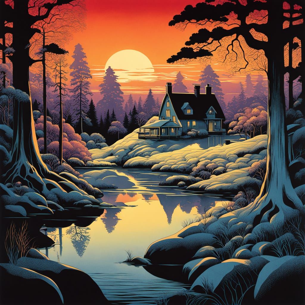 19th Century Cottage at Dusk, Retro D&D Style