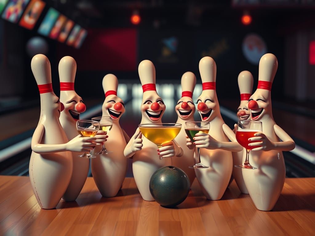 Pin Party Revelers in a Bowling Alley